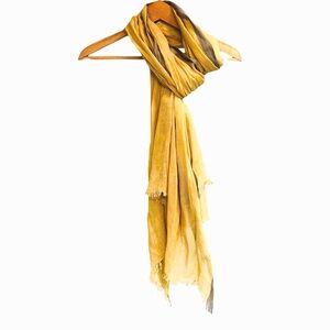 Oversized Mustard Gold Lightweight Wrap Scarf with Soft Gray Trim and Fringe